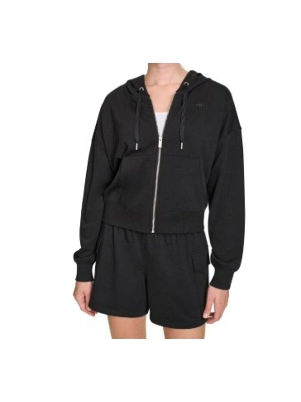 DKNY Women's Terry Zip Front Jacket Black Size M